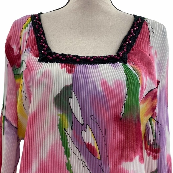 NICOLA Watercolor Beaded Scrunch Blouse Size Large - Picture 2 of 15